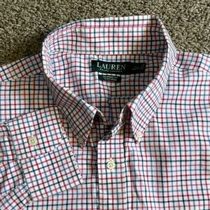 Lauren Ralph Lauren mens 17 1/2 (36/37) casual button down shirt checkered blue‎